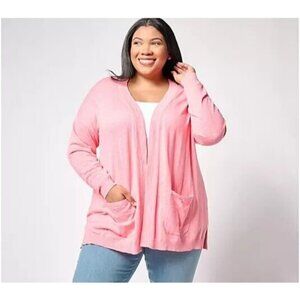 Denim & Co. By the Beach Sweater Cardigan with Pockets Flamingo Pink, Medium